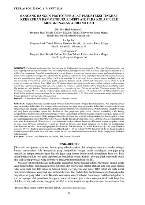 Pdf Rancang Bangun Prototype Alat Pendeteksi Tingkat Kekeruhan Dan Mengukur Debit Air Pada