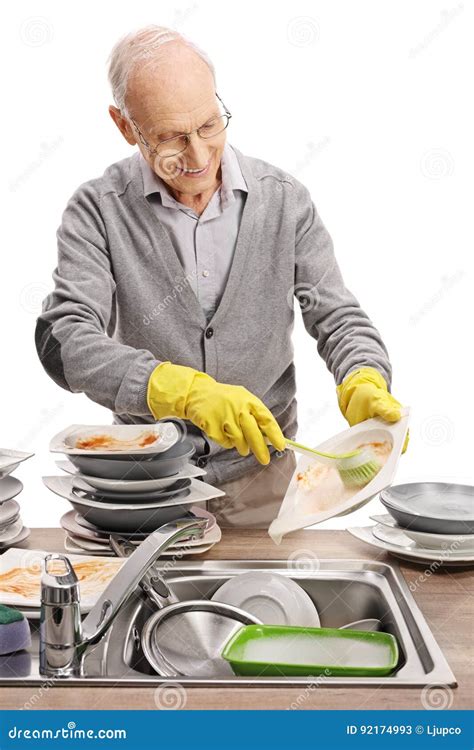 Elderly Man Doing The Dishes Stock Image Image Of Caucasian