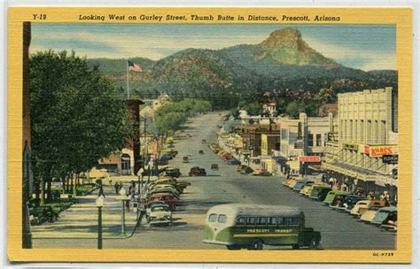 Gurley Street Scene Cars Bus Prescott Arizona Linen Postcard Prescott