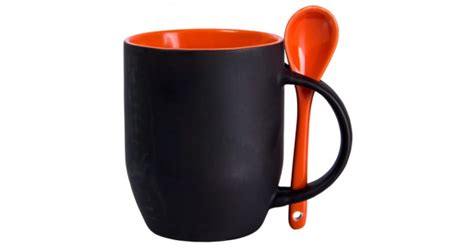 Caneca Ceramica 325ml Preta mágica C Colher Interior laranja P Sublimaçao