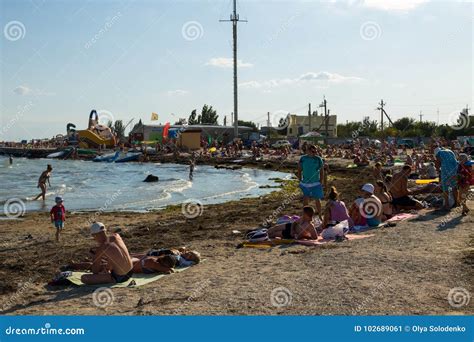 Unknown People Enjoy On The Beach Of Azov Sea Editorial Photo Image