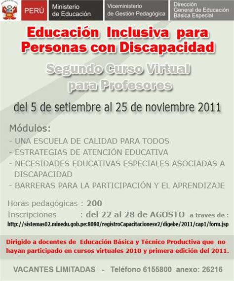 Minedu Segundo Curso Virtual Para Profesores Educaci N Inclusiva