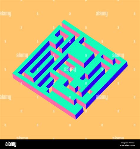 Isometric Maze Labyrinth Solution Concept Vector Illustration Stock