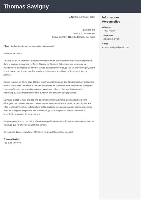 Exemple De Lettre De Motivation Technicien Ne De Maintenance