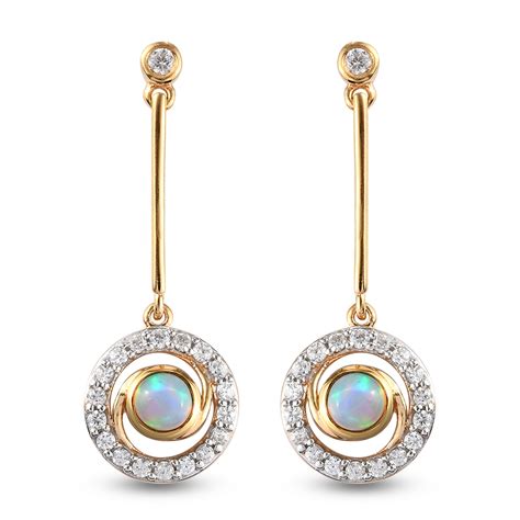 Natürliche äthiopische Opal und Zirkon Ohrhänger in Silber SHOPLC