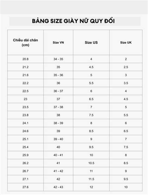 Bảng Size Giày Nữ Và Cách Quy đổi Size Giày Chuẩn Nhất