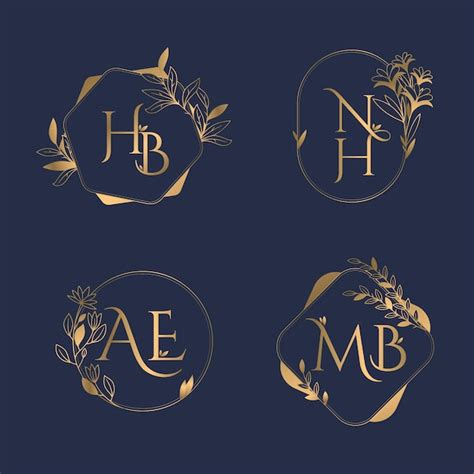 Logotipos de monograma de boda caligráficos dorados Vector Gratis