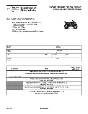 Fillable Online Dealer Request For All Terrain Vehicle Registration