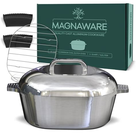 Magnaware 5 Quart Cast Aluminum Cooking Pot Oval Dutch Oven Lightweight Cajun Cookware 11