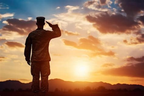 Premium AI Image | Soldier Saluting at Sunset Army Salute Patriotic Concept