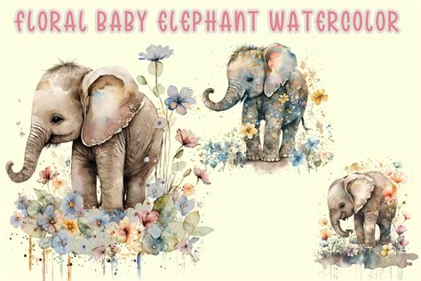 Floral Baby Elephant Watercolor | Inspire Uplift