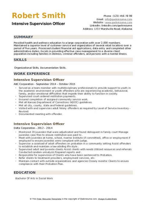 Intensive Supervision Officer Resume Samples QwikResume