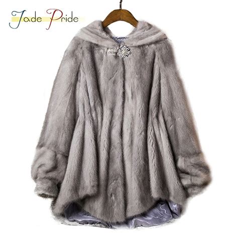 Jade Pride Luxury Noble Real Mink Fur Coat Heart Diamonds Warm Winter