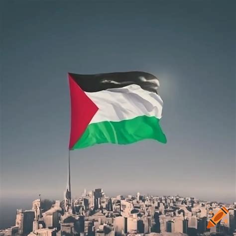 Palestinian Flag Waving Over A City On Craiyon