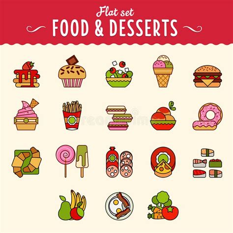 Collection Of Food Icons In Flat Design Style Stock Vector