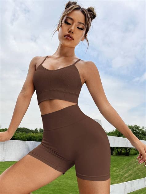 Yoga Sxy Pcs Seamless Yoga Set Sports Suit Criss Cross Backless Ribbed