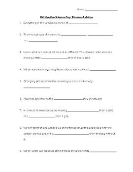 Bill Nye Phases Of Matter Companion Worksheet Fill In The Blanks