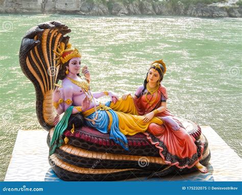 Beautiful Statues Lord Vishnu Lakshmi Ganga Riverbank Off