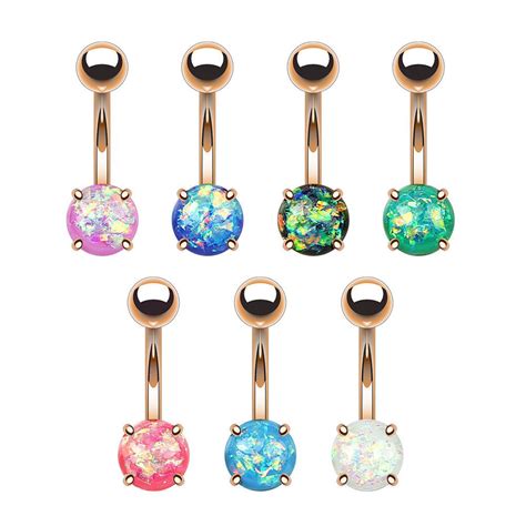 Opal Glitter Rose Gold Ip Over 316l Surgical Steel Belly Bar Navel