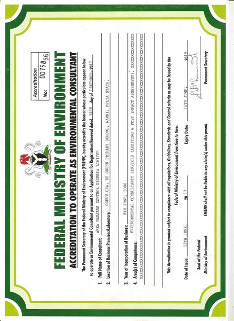 2018-2019 ENVIRONMENTAL CERTIFICATE