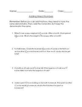 Adding Mixed Numbers Word Problems By Katarina Friedman Tpt