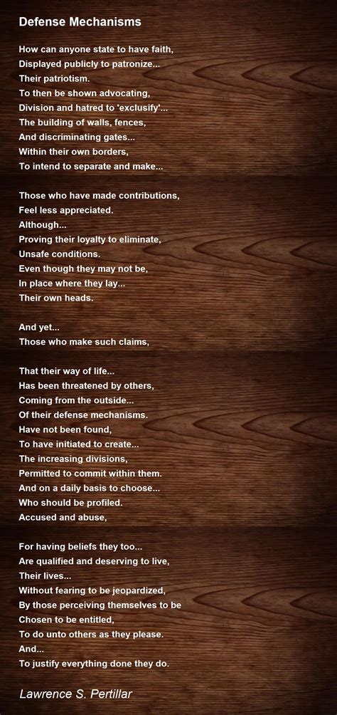Defense Mechanisms By Lawrence S Pertillar Defense Mechanisms Poem