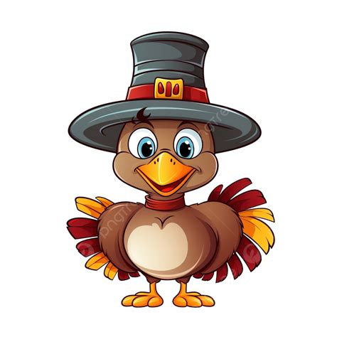 Happy Thanksgiving Day Cartoon Turkey In A Pilgrim Hat Thanksgiving