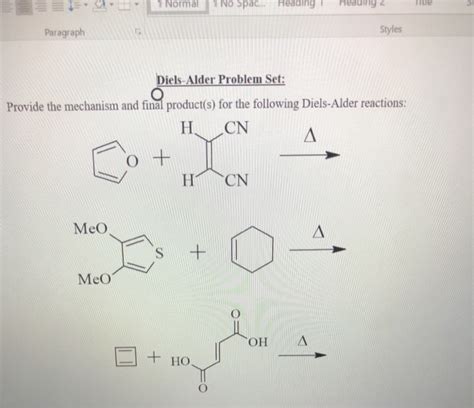 Solved Paragraph Styles Diels Alder Problem Set Provide The