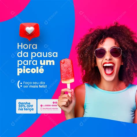 Sorveteria Picolé Hora da Pausa para um Picolé Social Media PSD