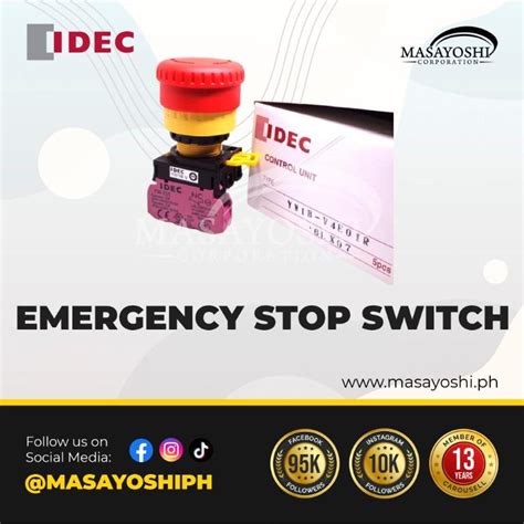 Idec Emergency Stop Switch 22mm 1nc Red Model Yw1b V4e01r