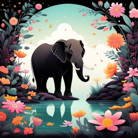 Elefante En El Bosque De La Noche Ilustración Elefante En La Ilustración De La Noche Del Bosque