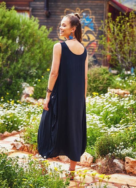 Sleeveless Black Loose Fit Long Dress Wholesale Boho Clothing