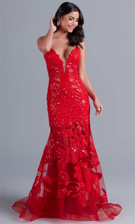 Open Back Long Red Lace Mermaid Prom Dress