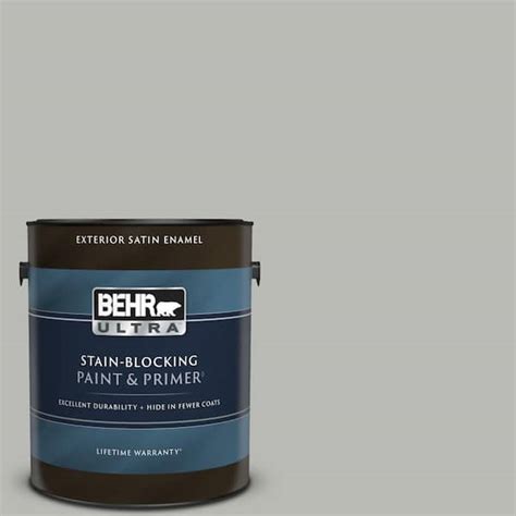 Behr Ultra 1 Gal Ppu18 11 Classic Silver Satin Enamel Exterior Paint And Primer 985001 The