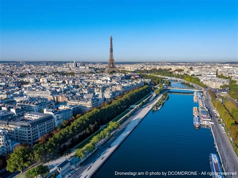 Paris Capital Of France With The Eiffel Tower And The Seine Drone