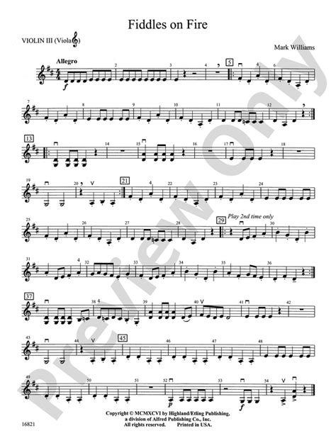 Fiddles On Fire 3rd Violin Viola [tc] 3rd Violin Viola [tc] Part Digital Sheet Music