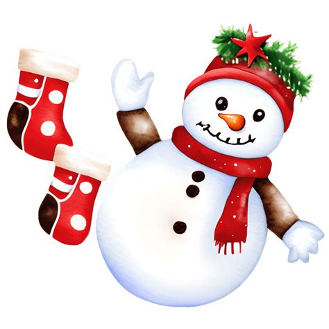 Christmas Snowman Clipart Watercolor Ultradetailed High Quality White