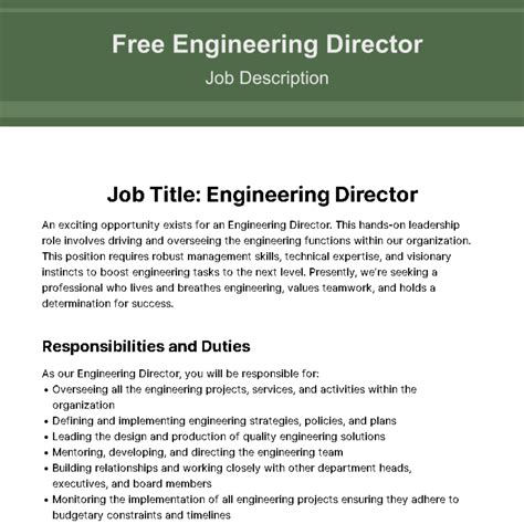 Free Engineering Director Job Description Template Edit Online