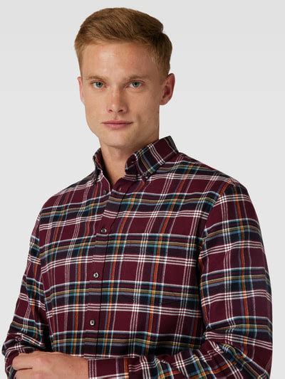 Christian Berg Men Regular Fit Freizeithemd Mit Karomuster Bordeaux