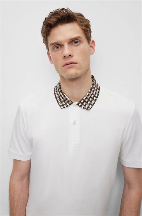 Boss Mercerised Cotton Polo Shirt With Houndstooth Collar