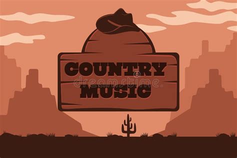 Country Music Poster With Cowboy Hat On The Background Of A Scenic Landscape Stock Vector