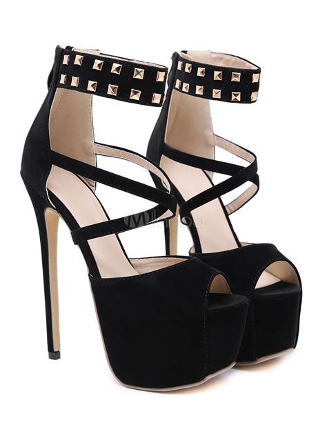 Noir Sexy Chaussures Femmes Plateforme Peep Toe Criss Cross Perlé