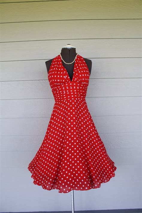 Vintage Marilyn Monroe Look Halter Dress Red Polka Dot