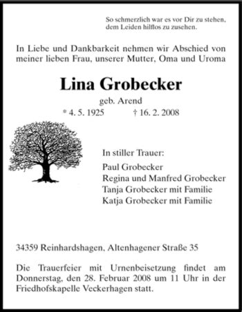 Traueranzeigen Von Lina Grobecker Trauer Hna De