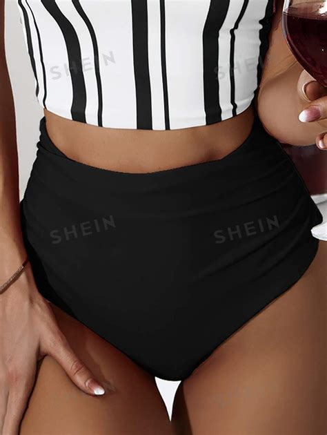 Shein Swim Basics Ruched High Waisted Bikini Panty Shein Usa