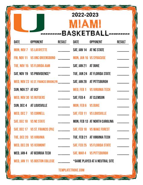 Miami Hurricanes Basketball Schedule Blanca Marlee