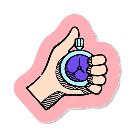 Premium Vector Hand Drawn Hand Holding Stopwatch Icon In Sticker Style Vector Illustration