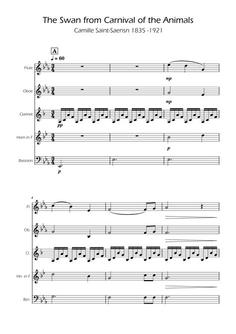 The Swan Saint Saens Woodwind Quintet Arr Ygor Nunes Sheet Music