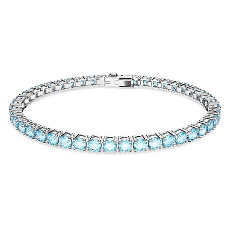 Matrix Tennis Bracelet Round Cut Medium Blue Rhodium Plated Swarovski