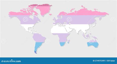 Bigender Pride Flag In A Shape Of World Map Flag Of Gay Transgender Bisexual Lesbian Etc